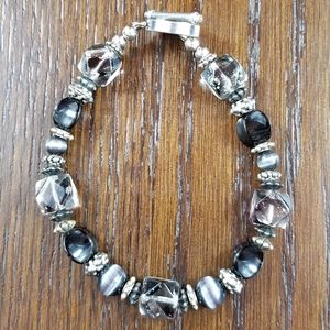 Crystal & Acrylic Bracelet in Black, Gray & Clear.